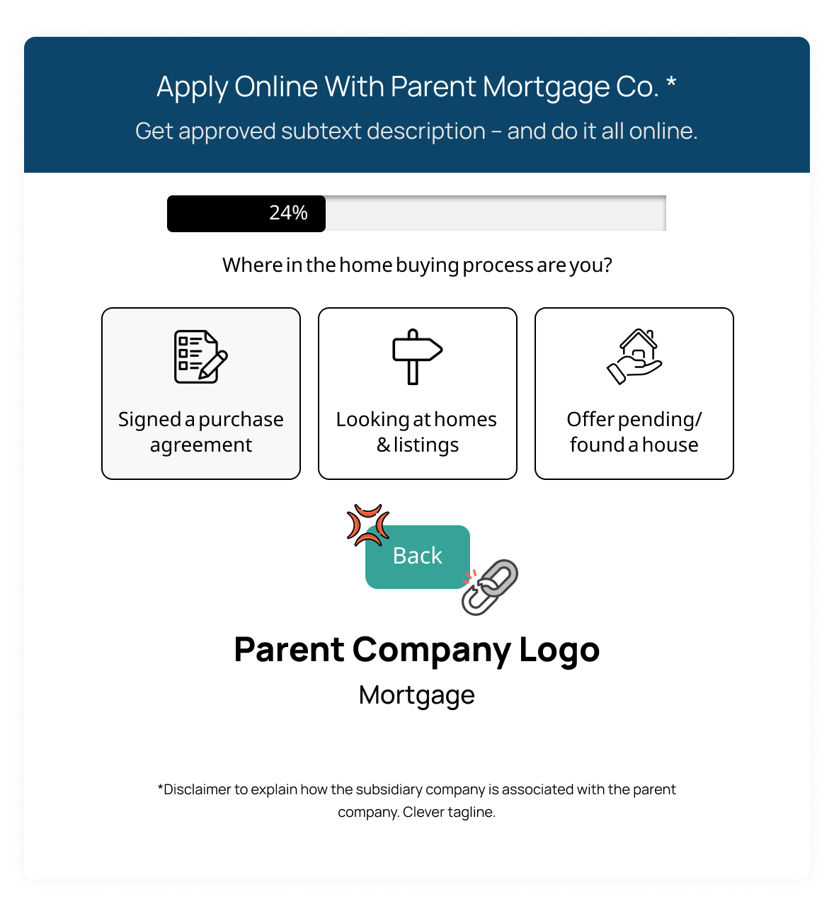 Launched parent branded test with broken back button after progressing through the lead form