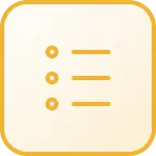 Icon of a bulleted list with three horizontal lines and circular bullet points in yellow on a rounded square background.