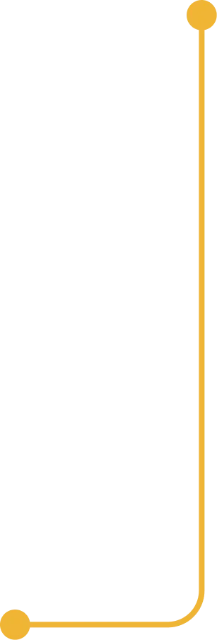 Orange line with dot at the top right extending vertically, then curving right and continuing horizontally to the bottom left with another dot.