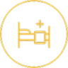 Icon of a hospital bed with a medical cross above it in a circular border.