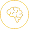Yellow outline of a brain inside a yellow circle on a gray background.