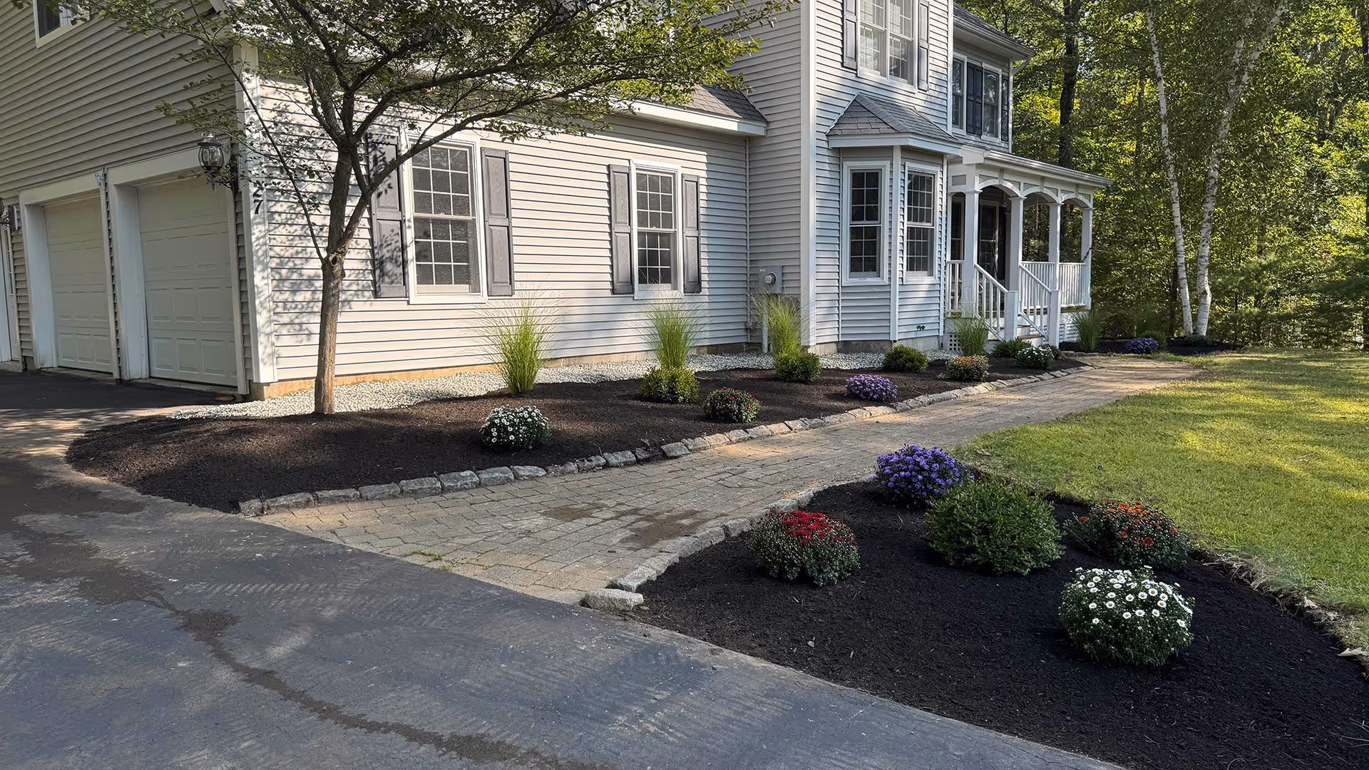 Landscape bed installation for a residential property in Goffstown, NH