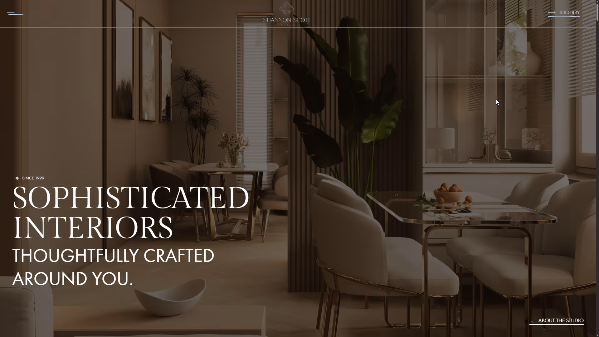 Modern dining room with beige upholstered chairs, glass table, large green plant, and neutral decor.