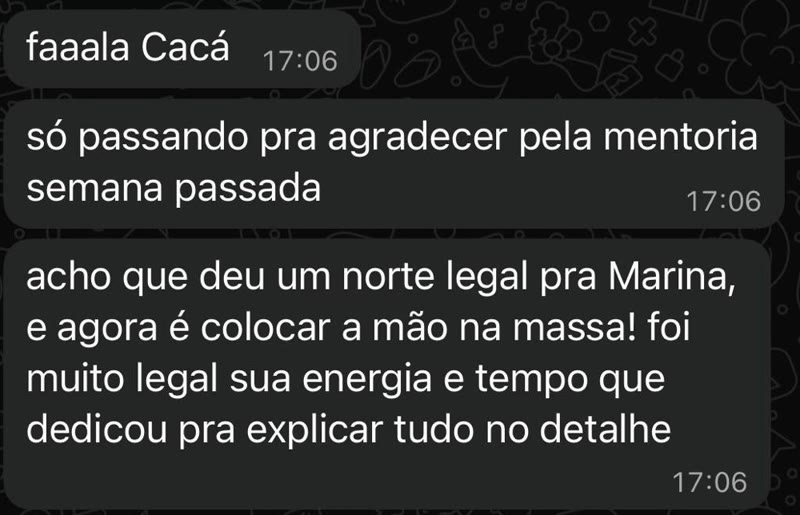 Mensagem de WhatsApp de Andre Andrade agradecendo a mentoria