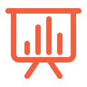 Presentation board with a bar chart in red on a white background.