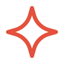 Simple red sparkle star icon with four curved points.