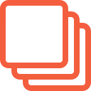 Three layered square shapes stacked with rounded corners in red color.