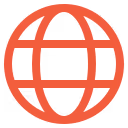 Red globe icon with horizontal and vertical grid lines.