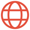 Red globe icon with horizontal and vertical grid lines.