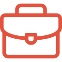 Red briefcase icon with a handle and clasp.
