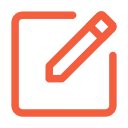 Red pencil icon positioned over a square outline, symbolizing document editing.