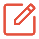 Red pencil icon positioned over a square outline, symbolizing document editing.