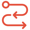 Red curved arrows pointing right and left forming a loop.