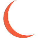 Red crescent moon shape on a white background.