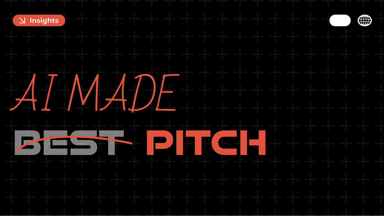 "AI MADE" in red script above "BEST" in gray crossed out and "PITCH" in red, on a dark grid background.