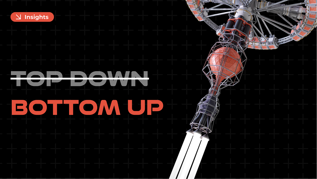 "TOP DOWN" shown crossed out above "BOTTOM UP" in red, on a dark grid background.