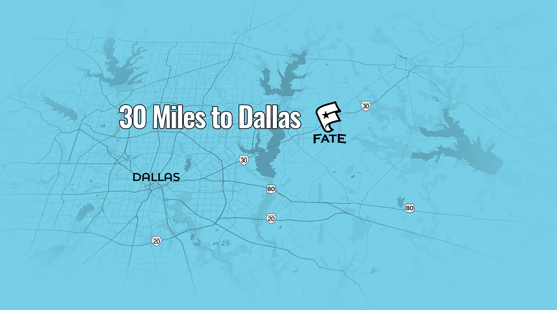 Map of the DFW area showing the location of Fate, TX