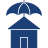 Blue house icon with a curved roof and an arrow pointing upward above it.