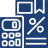 Blue icon representing insurance with a shield, a document, a shield with a checkmark, a calculator, and a percentage symbol.