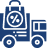Blue icon of a truck with a clock above it symbolizing timed delivery or transport schedule.