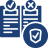 Icon depicting two documents with bullet points and a shield with a checkmark symbolizing insurance coverage or protection.