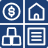 Blue icons representing property bundling, including stacked boxes, a house with a check mark, and a list symbol.