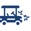 Blue icon depicting a person inspecting a damaged car with smoke coming from the front.