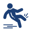 Blue icon of a person slipping and falling backward.