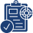 Blue icon combining a thermometer and a checklist symbolizing medical procedures or health assessments.