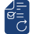 Blue clipboard icon with white checkmark and lines representing text on the paper.