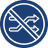 Blue circle with an 'X' and diagonal lines crossing inside it.
