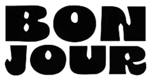Texte artistique disant Bonjour en lettres épaisses et noires.