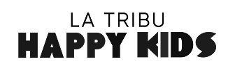 Logo avec le texte La Tribu Happy Kids en lettres noires audacieuses.