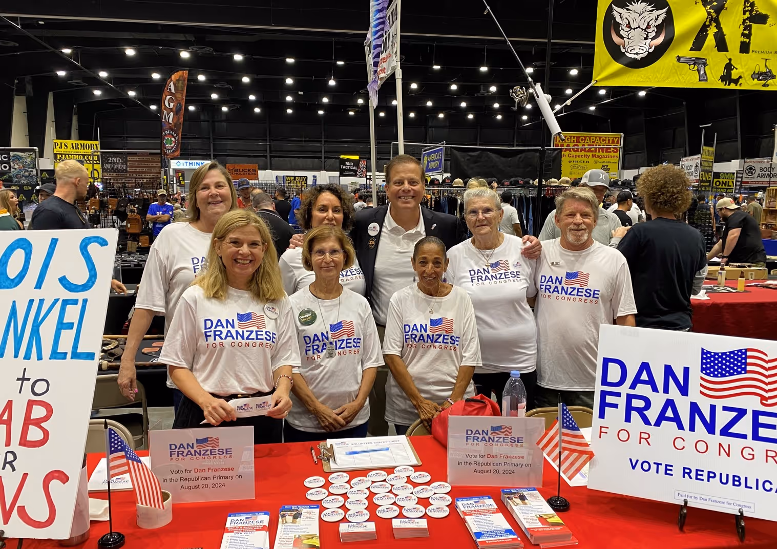 Group of campaign volunteers wearing Dan Franzese for Congress t-shirts.