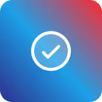 White checkmark inside a circle on a blue and red gradient background.