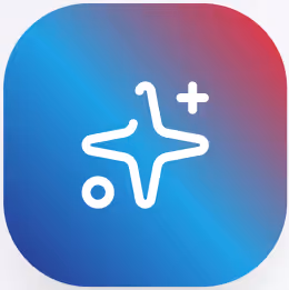 App icon with a stylized star and plus symbol on a blue and red gradient background.