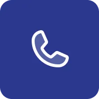 White telephone handset icon on a blue rounded square background.