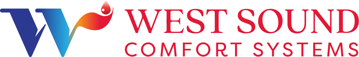 Logo of West Sound Comfort Systems with a stylized W in blue and a red flame above it.