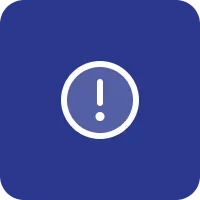 White exclamation mark inside a circle on a blue rounded square background representing an alert or warning.