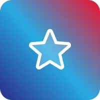 White outlined star icon centered on a blue and red gradient background.