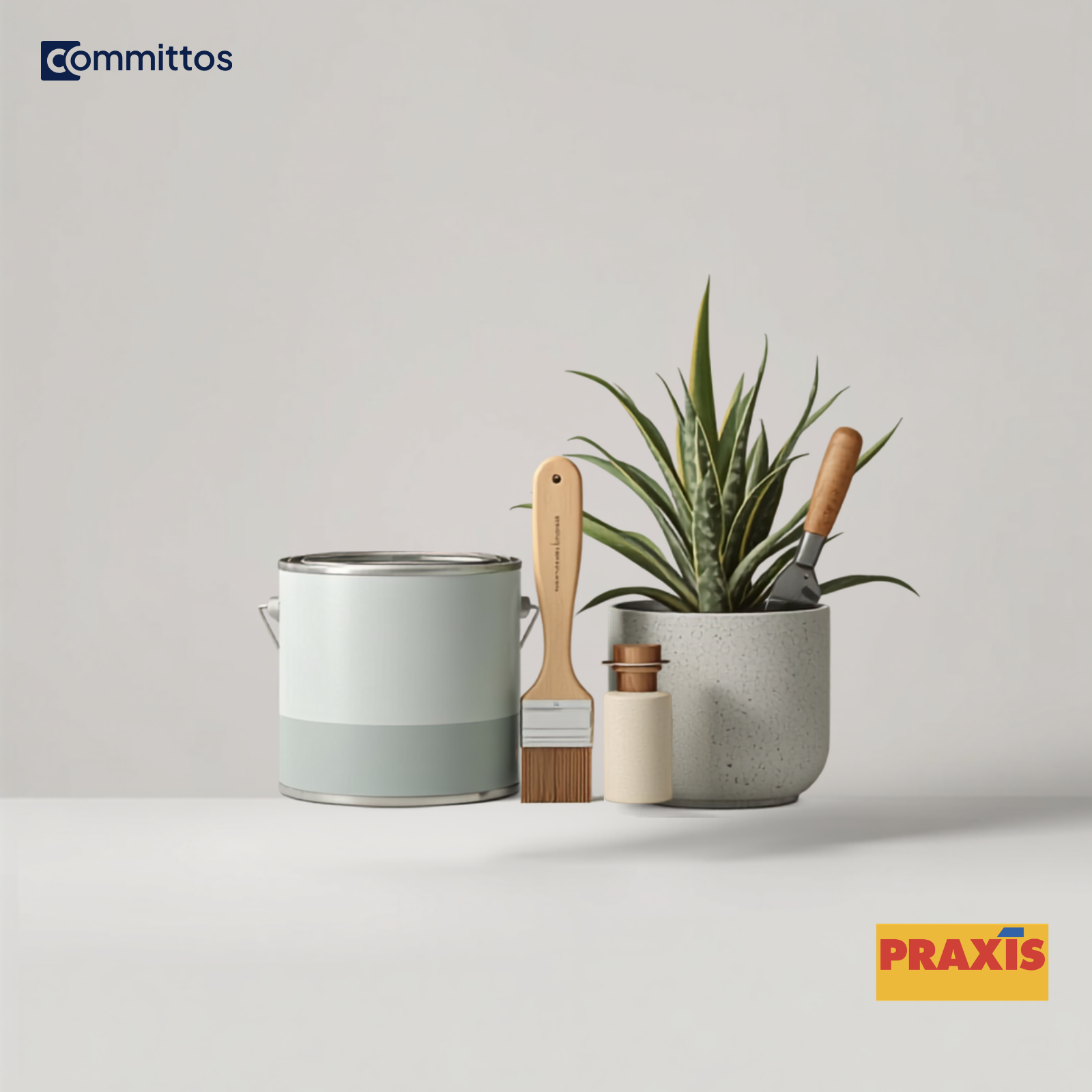 Praxis hero met Committos en Praxis logo