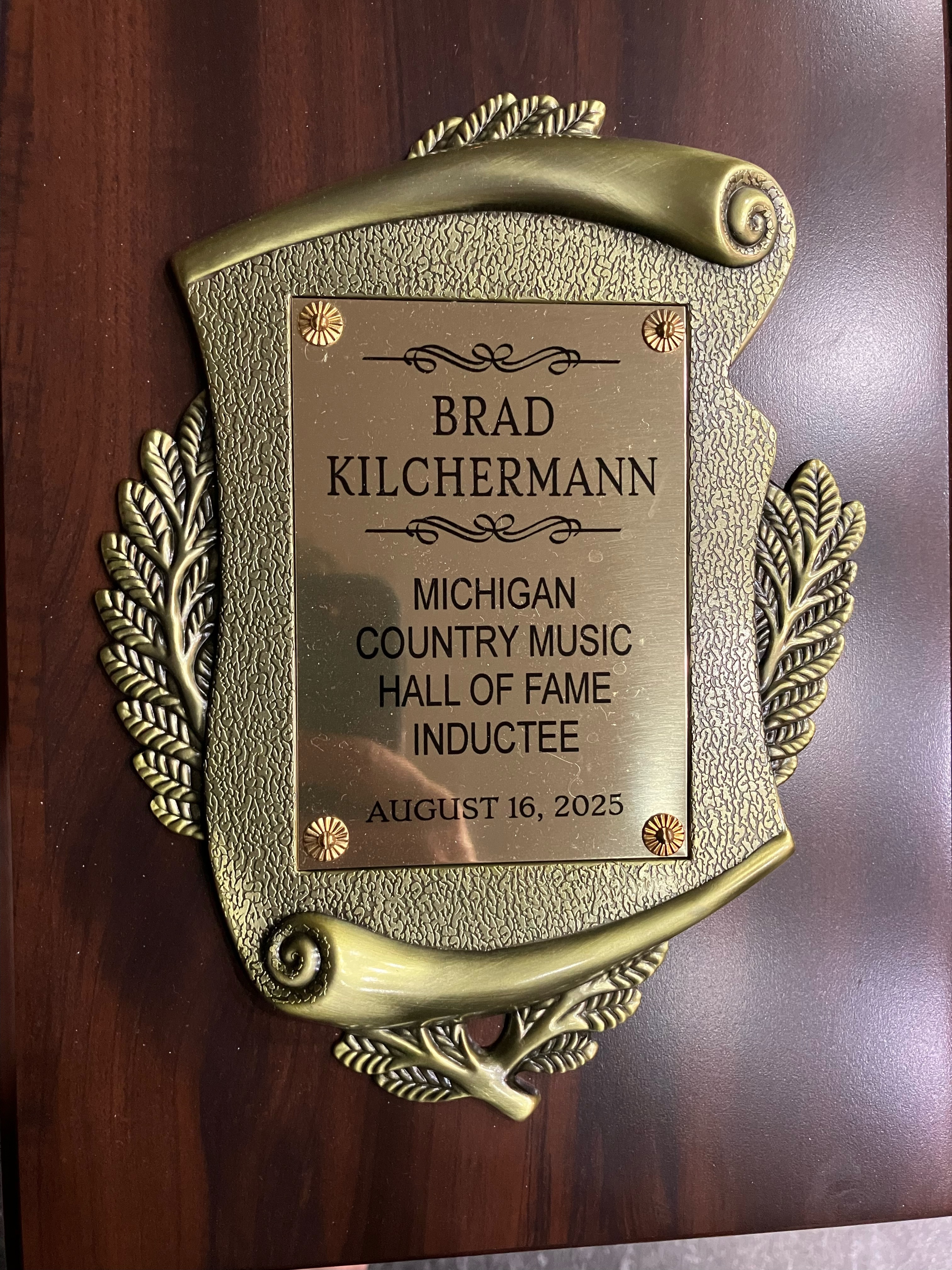 Brad Kilcherman Michigan Country Hall of Fame Inductee Award