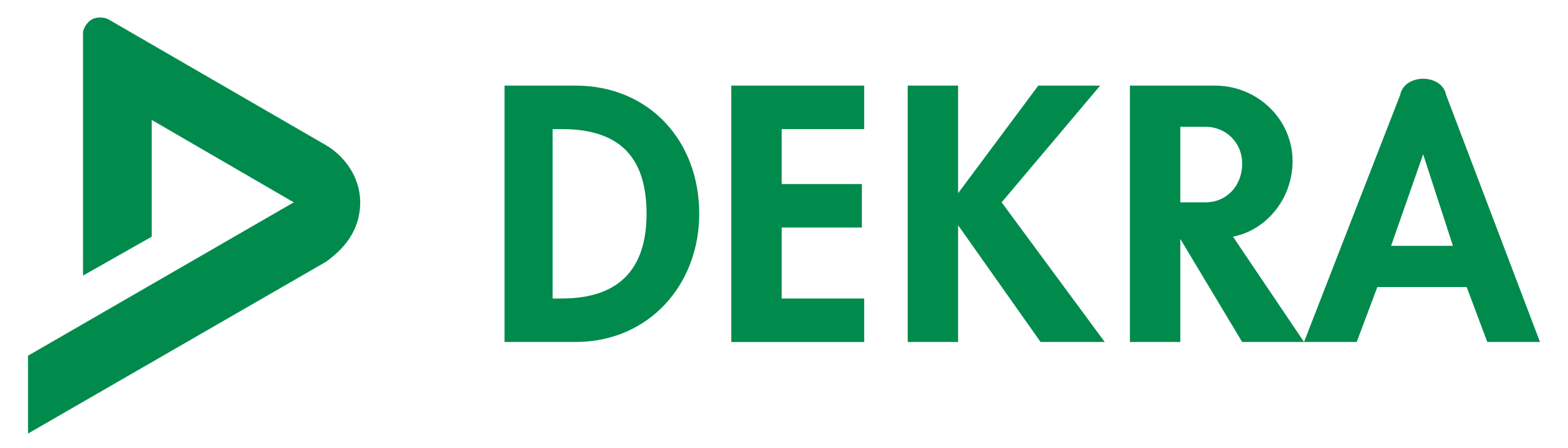 Grünes DEKRA-Logo mit einem stilisierten dreieckigen Symbol links neben dem Text.