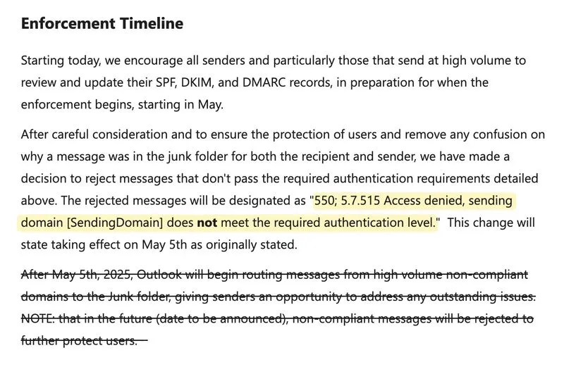Microsoft Begins Rejecting Emails Without Proper Authentication