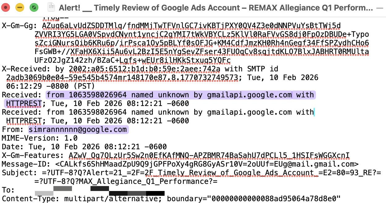 Google.com Scam Sent via Gmail API - DMARC Passed, No Account Compromise
