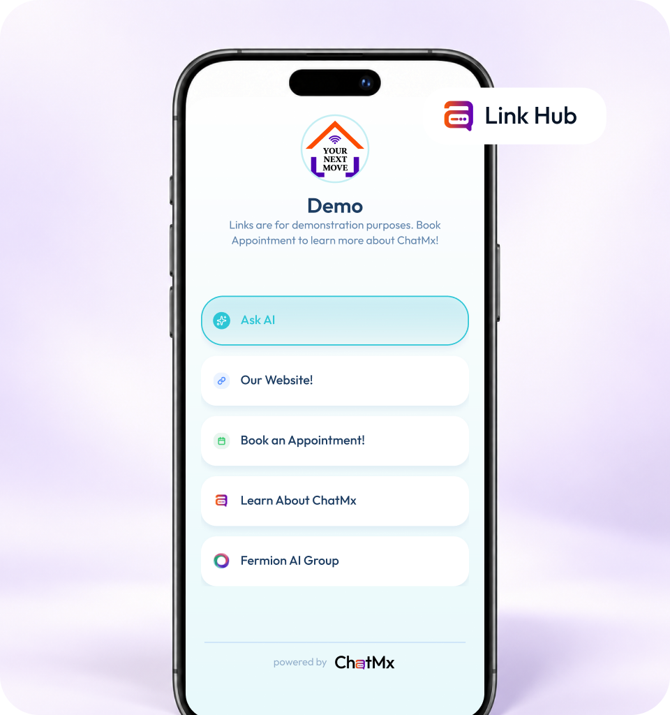 ChatMx Link Hub page on a phone