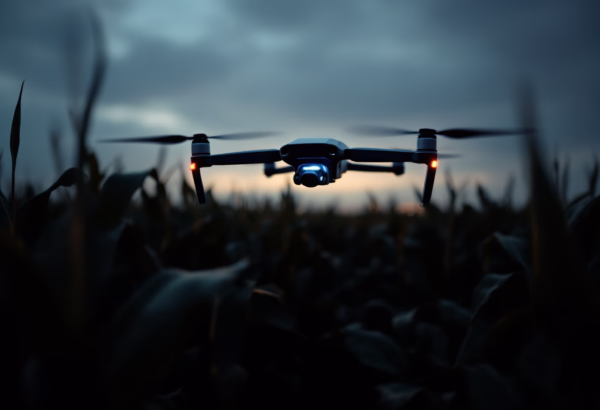 image of agricultural technology usage in a field at night
