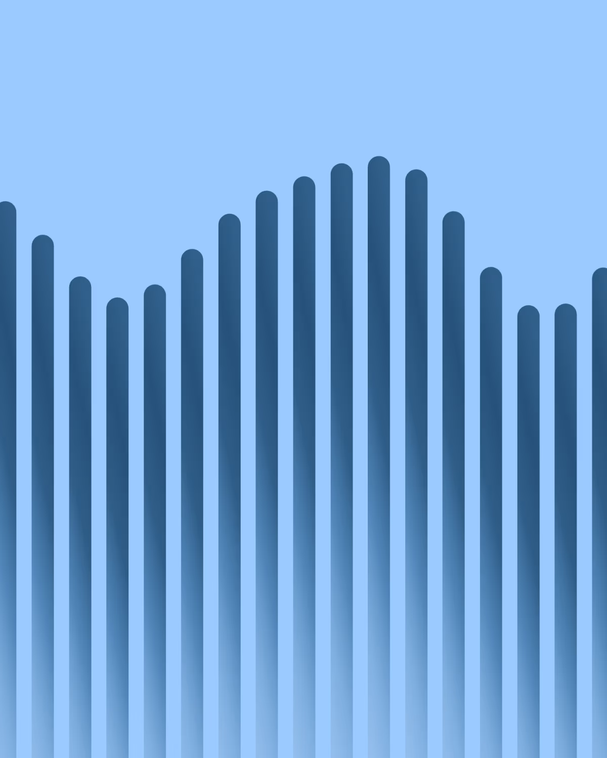 Tightly spaced vertical bars of varying heights forming a smooth undulating silhouette, with gradient shading fading toward their base.