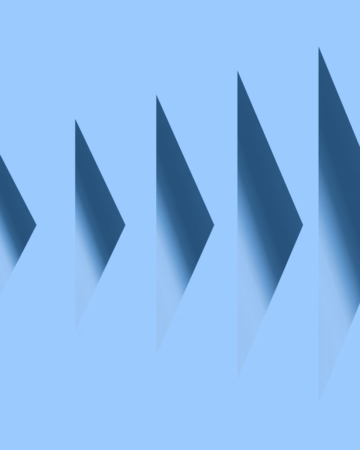 Four chevron-shaped arrows pointing right, staggered diagonally across the composition, each with gradient shading and soft shadows creating a three-dimensional forward-motion effect.