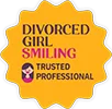 Logo of our partner Divorced Girl Smiling with yellow starburst badge and smiling woman icon.